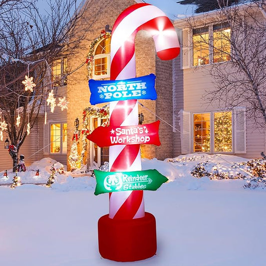 8FT Christmas Inflatables Candy Canes Outdoor Yard Decorations, Xmas Blow Up Candy Canes with Rotating LED Lights,Winter Outside Decor for Holiday Christmas Party Garden