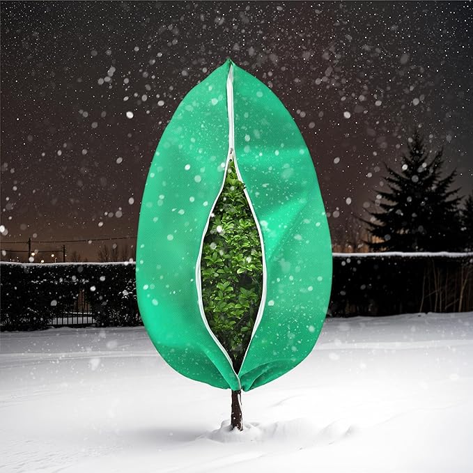 Plant Covers Freeze Protection, 2 Pack 47''×71'' Green Frost Cloths Blankets with Zipper Drawstring Shrub Tree Covers for Winter Outdoor Plants Freeze Protection