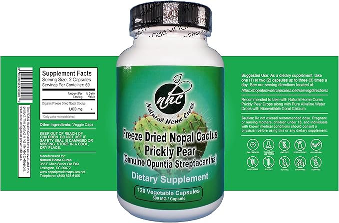 Nopal Cactus Capsules - Freeze Dried Prickly Pear Extract - Fiber Supplement for Metabolic Health Support - Rich in Betalains & Nitrates - Non-GMO - 120 Veggie Caps (2 Bottles)