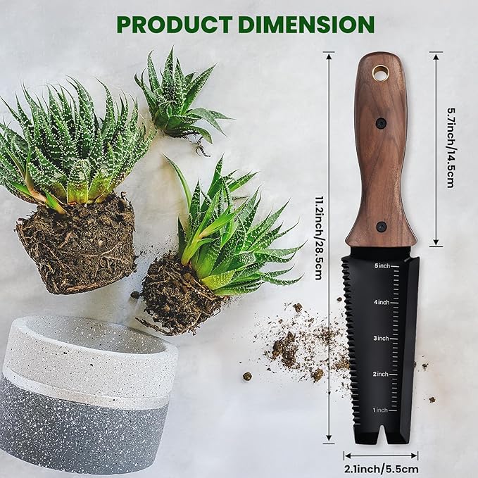 Hori Hori Garden Knife, Garden Tools with Sheath, 6" Stainless Steel Blade with Cutting Edge, Full-Tang Walnut Ergonomic Wood Handle with Hanging Hole, Weeding, Planting, Digging…