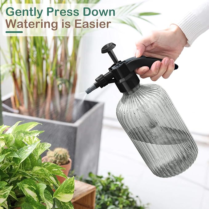 T4U Fine Mist Spray Bottle Plastic Grey 2L, Hand Held Pressure Plant Mister with Top Pump, Empty Water Sprayer Watering Can with Adjustable Nozzle for Indoor and Outdoor Gardening and Home Cleaning