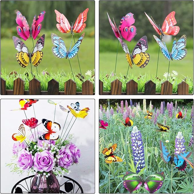 50PCS Butterfly Garden Decorations, Butterfly Stakes PVC Waterproof Decorative Colorfuli Garden Stakes for Yard Decorations Outdoor Garden Decor