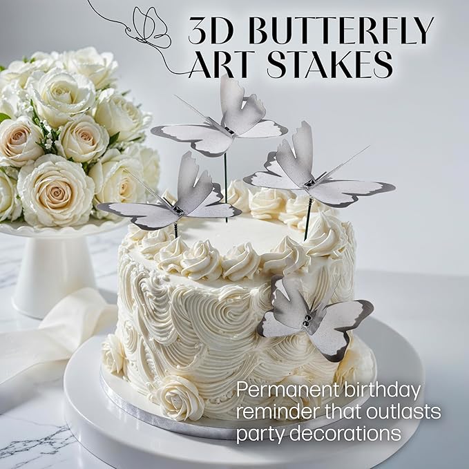 Handmade White Butterfly Garden Stakes Set of 7 - Decorative Outdoor & Indoor Plant Decor - Nature Lover Gift Idea by Air Aquarium Kushner