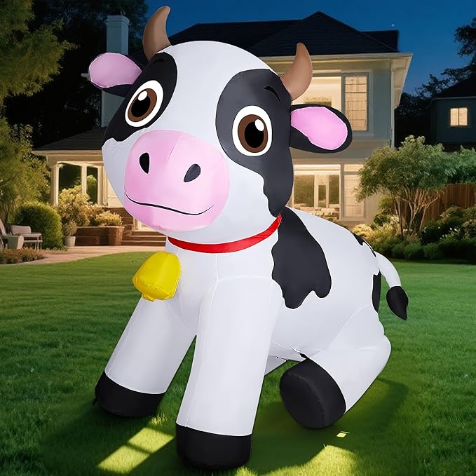 Lulu Home 6FT Christmas Inflatable Cow Decoration, Giant Blow Up Dairy Cattle with Built-in LED Lights, Air-Blown Animal Holiday Display for Yard Garden Lawn Indoor Outdoor Farm-Themed Party Decor