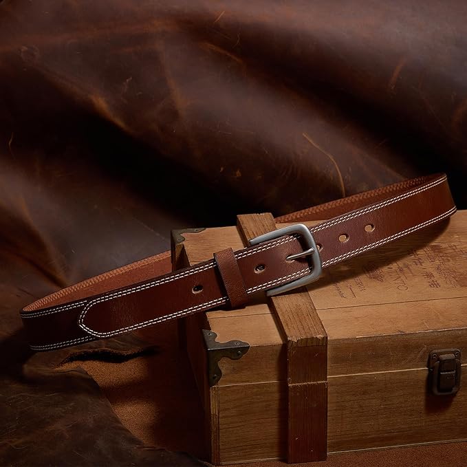 VATAN Men's Genuine Leather Casual Every Day Jeans Belts, Handmade Men Leather Belt with Gift Box