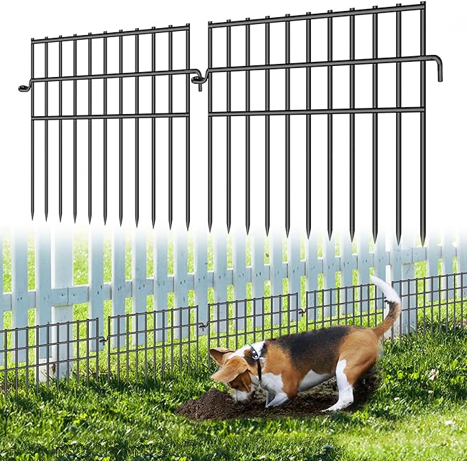 37ft (L) X 13in (H) Garden Animal Barrier Fence, 26 Pack No Dig Dog Fence Border, 1.44in Gap Decorative Fences, Rustproof Metal Wire Garden Border Fence for Dog, Rabbits Ground Stakes
