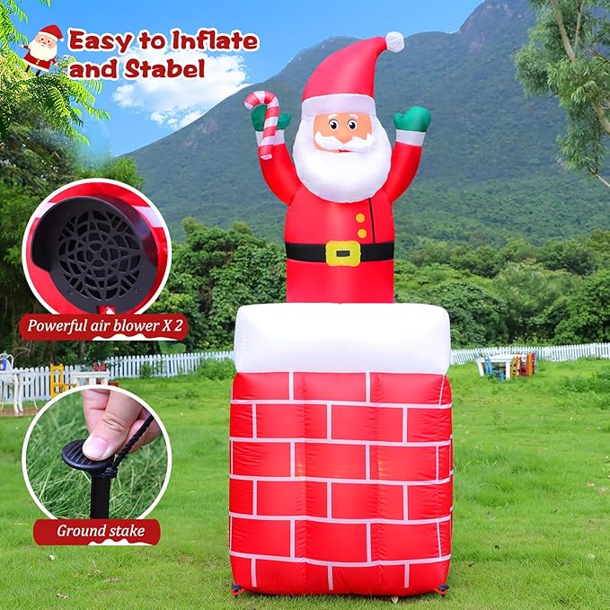 6FT Inflatables Santa Claus in The Chimney Up and Down, Christmas Blow Up Santa Claus Yard Outdoor Decorations with LED Lights for Indoor Yard Party Lawn Garden Winter Holiday Decor