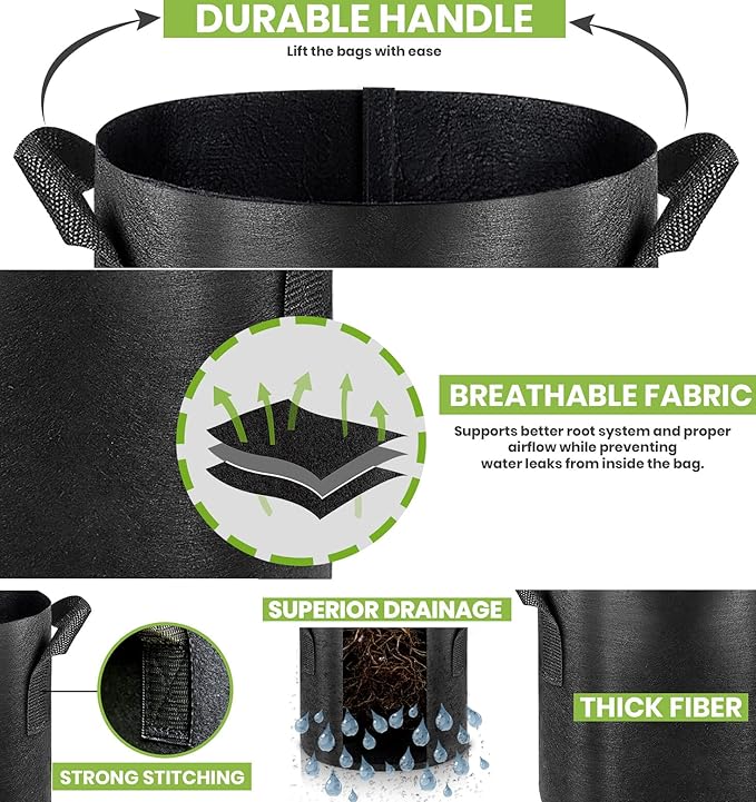 Gardenera Aeration Planters - 20-Pack 1 Gallon Fabric Grow Bags with Handles, Ideal for Seed Starting and Transplanting