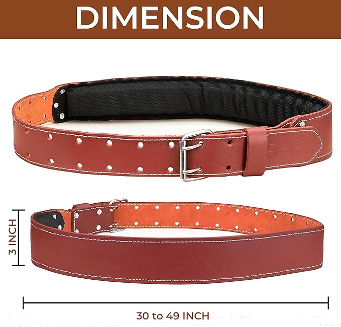 Leather tool belt for men grain leather work belts | 3 inch carpenter constaraction belt multipurpose along with foam padded tool belt 34" to 49"