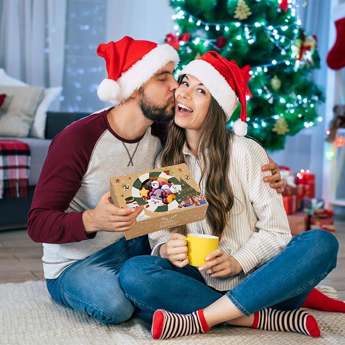 24pcs Christmas Cookie Boxes 8.25inx5.75inx2.75in-Christmas Kraft Paper-Bakery and Treat Boxes for Holiday Gift Giving and Christmas Party Supplies