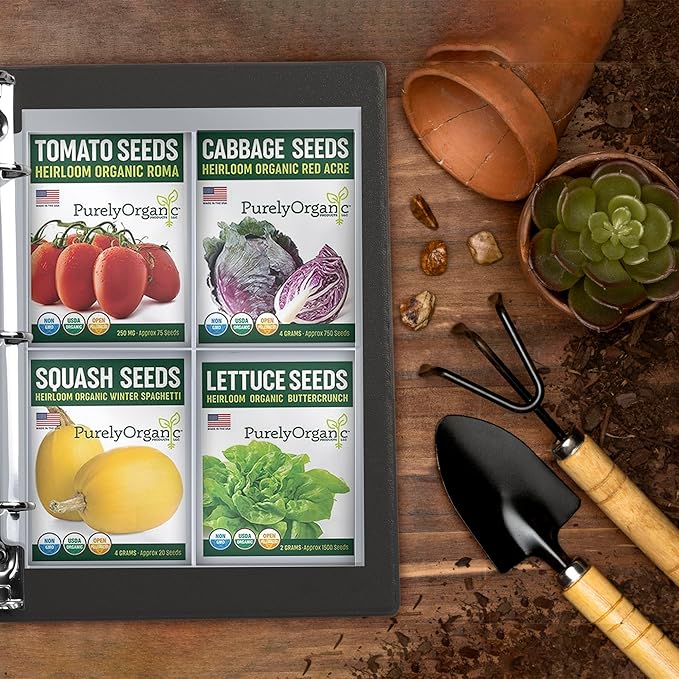 Performore Seed Packet Storage Sleeves 25-Pack | Top-Loading 4-Pocket Binder Pages (Single-Sided) Holds 3.5" x 5.25" Seed Packets | 3-Ring Binder Compatible for Gardeners & Organizers