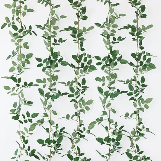 mizii 5 Packs 340" Artificial Vines Garland Fake Vine with Small Green Leaves Silk Rose Leaf Faux Hanging Plants Greenery Decoration for Outdoors Indoor Table Centerpieces Wedding Decor (Rose Leaves)