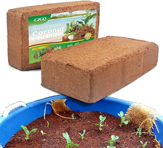 Coco Coir Brick for Organic Coconut Soil - 2 Pack With Low EC & PH Balance - High Expansion Fiber for Herbs & Flowers - Renewable Planting Medium