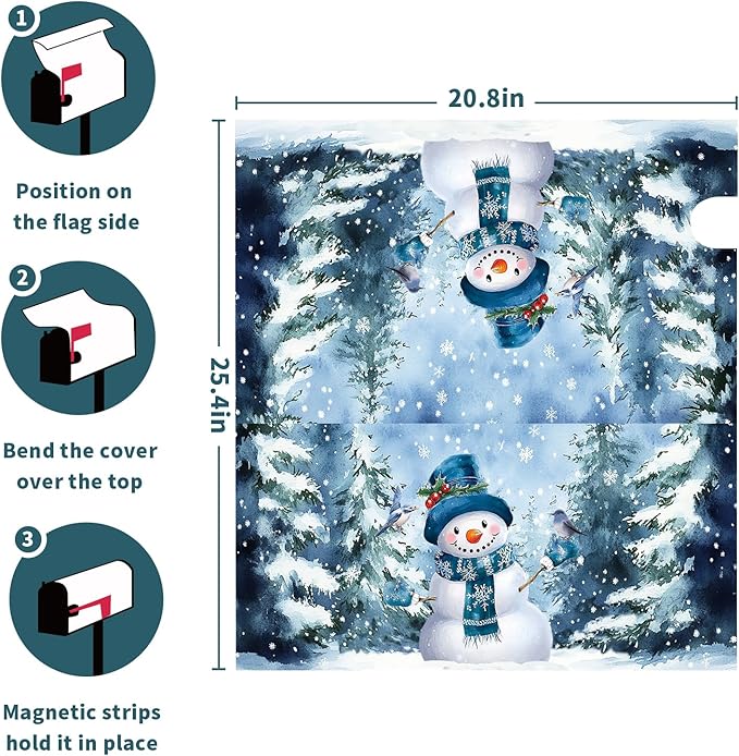 Blue Winter Magnetic Mailbox Cover Snowman Mailbox Cover Magnetic Standard Size 21 X 25.5 Inch Christmas Tree Mailbox Post Cover Mailbox Wraps Mailbox Decor for Home Garden Outdoor Yard