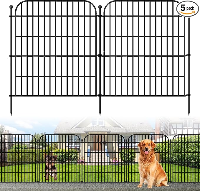 Decorative Garden Fence, 5 Panels 32 in(H) X 11.8 ft(L) Rustproof Metal Wire No Dig Dog Fence Outdoor for Yard, Temporary Tall Garden Fence Animal Barrier Decor for Yard & Patio