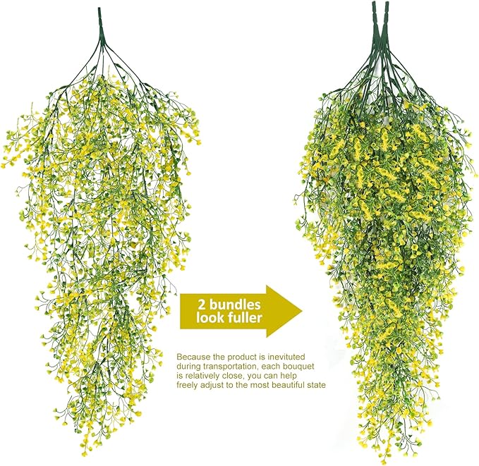 RECUTMS 4 pcs Artificial Hanging Plants Fake Hanging Plants Hanging Flowers Artificial Decor Fake Vines with Fake Flowers Indoor and Outdoor Decoration（Yellow）