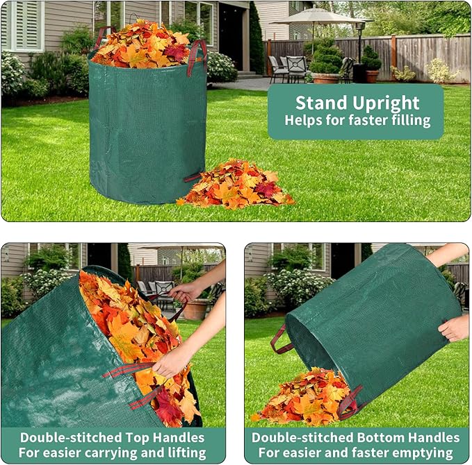 3 Pack Yard Waste Bags 72 Gallon Lawn and Leaf Bags, Reusable Heavy Duty Garden Bags for Collecting Leaves, Waste Container for Clean Up Outdoor Debris Leaves Grass Clippings