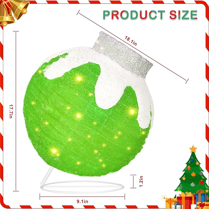 BRIGHTDECK Outdoor Christmas Ornaments, Lighted Pop-Up Outdoor Holiday Ball Decoration with 80 LED Lights, 8 Light Modes, Lighted Collapsible Holiday Decorations for Yard, Home (Green)