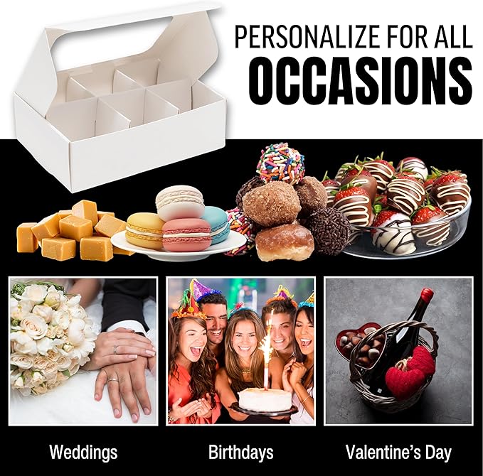 25 pcs White Mini Truffle Box for 6 treats with Windows and Dividers, Bakery Boxes, 5 x 3.5 x 1.57 Inches VERY SMALL Baking Boxes, Square Truffles Box for Gift Giving