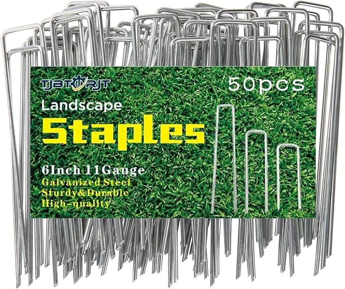 50 Pack Garden Stakes Plant Cover Stakes U-Shaped Tent Stakes Ground Stakes,Galvanized Landscape Staples for Landscaping Securing Weed Barrier Fabric Irrigation Tubing Tarpaulin Holding Fence