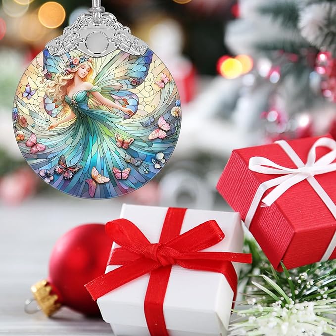 Stained Glass Hanging Decor - Fairy Christmas Ornament - Gifts for Friends, Sisters