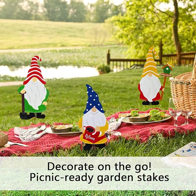 Gnomes Decorations for Yard,Metal Gnomes Decorative Garden Stakes，Garden Ornaments for Outside Yard Lawn,Outdoor Porch Patio (Mix)