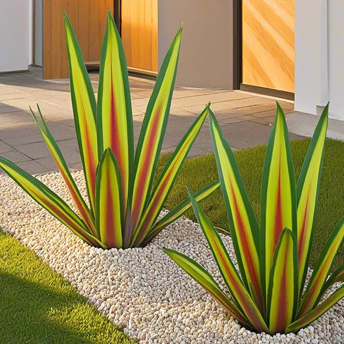 Metal Agave Plant Art Yard Large Tequila Rustic Sculpture Statue - Outdoor Decoration Agave Metal Plant Courtyard Garden Lawn Ornament Stakes Gift - 12 Leaves