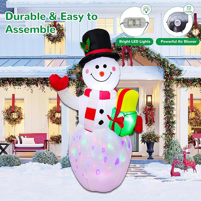 5FT Rotating LED Inflatable Snowman Outdoor Decor - Christmas Blow Up Yard Decoration with Waterproof Design, Holiday Lawn Ornament for Xmas Party Ideal Kids Gift