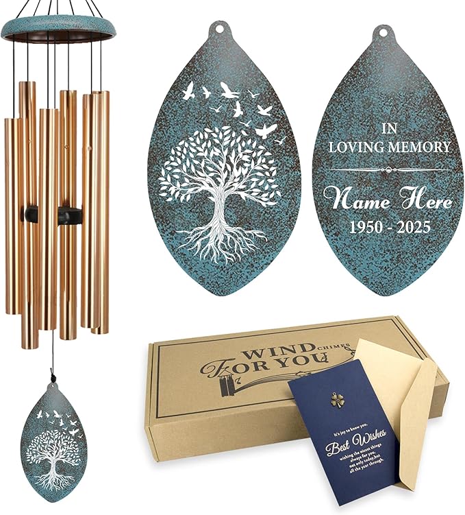 ASTARIN Sympathy Wind Chimes Personalized, Tree Life Sympathy Gifts Wind Chime for Loss of Loved Mom/Dad, Commemorative Wind Chimes for Condolences/Funeral, Outside Decor(Produced in USA)