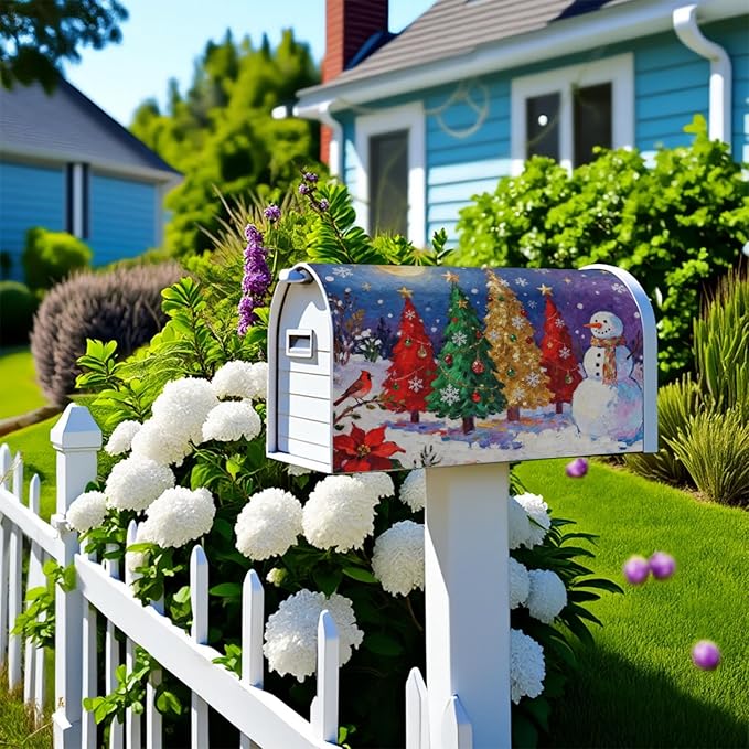 Christmas Large Mailbox Covers Magnetic Oversized Xmas Tree Snowman Watercolor Starry Moon Winter Holiday Outdoor Decorative Seasonal Letter Box Cases for Home Garden Outside Decor, 25.5x21 Inch