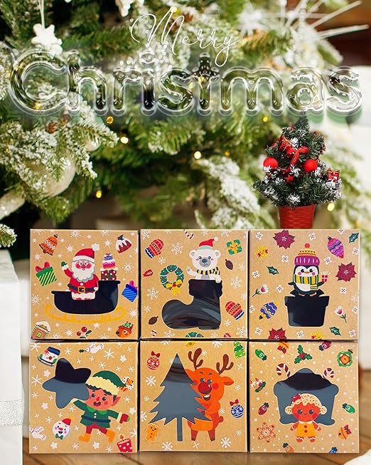 qiqee Christmas Shoes Bakery Boxes with Window 30pcs 4x4x2.5 Mini Cookie Boxes Macaron Boxes Small Donut Pastry Boxes for Christmas