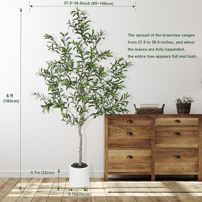 Artificial Olive Trees Indoor,Faux Olive Tree with White Planter Pot,Artificial Plants Lifelike Fruits for Home Office MeetingRoom Living Room Indoor Outdoor Decor(6ft)