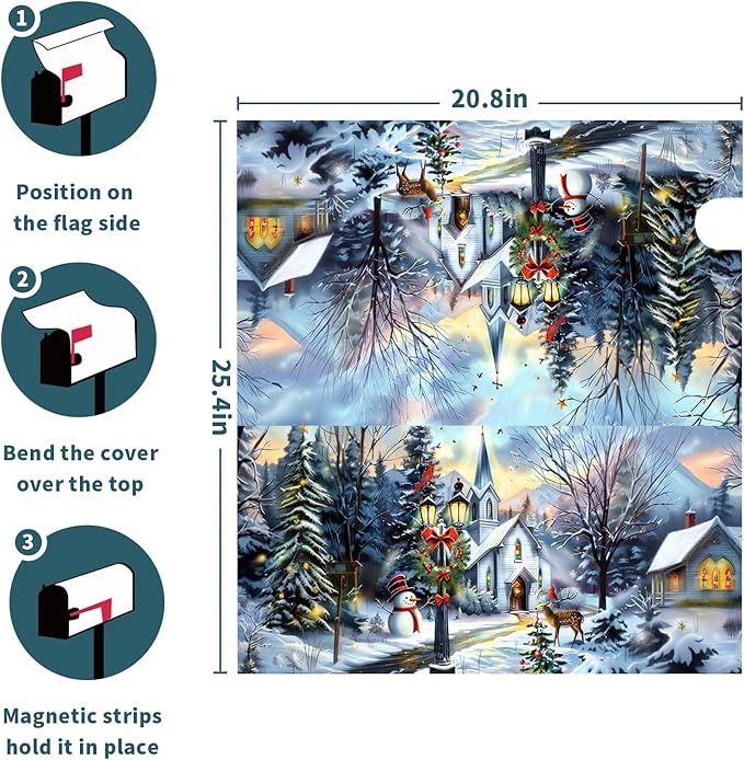 Winter Magnetic Mailbox Cover Blue Christmas Mailbox Cover Magnetic Standard Size 21 X 25.5 Inch Snowflakes Snowman Mailbox Post Cover Mailbox Wraps Mailbox Decor for Home Garden Outdoor Yard