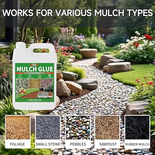 Mulch Glue，1Gallon Rock Glue for Landscaping，Fast-Dry Non-Toxic Weather-Resistant Strong，Gravel Binder Decomposed Granite Stabilizer for Walkways, Yards, Patios, and Decorative Driveway Edges