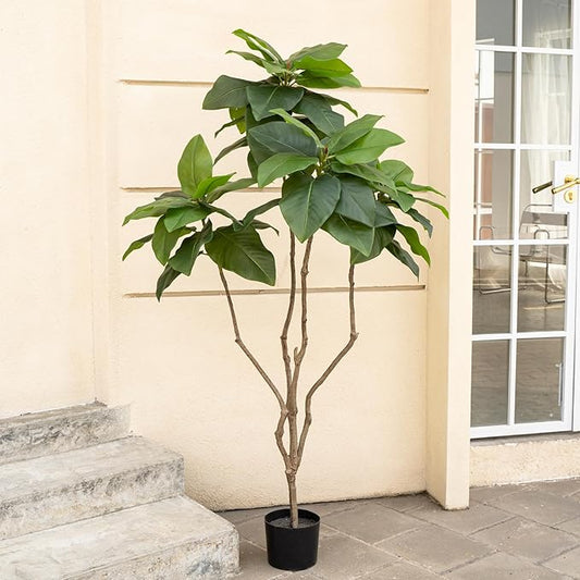 Tall Artificial Plants Indoor Artificial Ficus Macrocarpa Fake Tree for Indoor Decor Tree Fiddle Leaf Fig Tree Artificial Tree Ficus Fake Tall Plant Faux Plants Indoor Tall Faux Plants Outdoor 5Ft