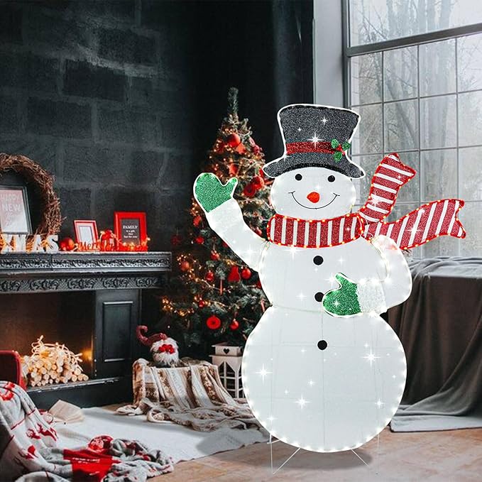 Lighted Snowman Christmas Decorations, Pre Lit White Neon Light Snowman Light Up Collapsible Snowman Christmas Decorations for Indoor Outdoor Garden Yard Lawn Holiday Party Decor
