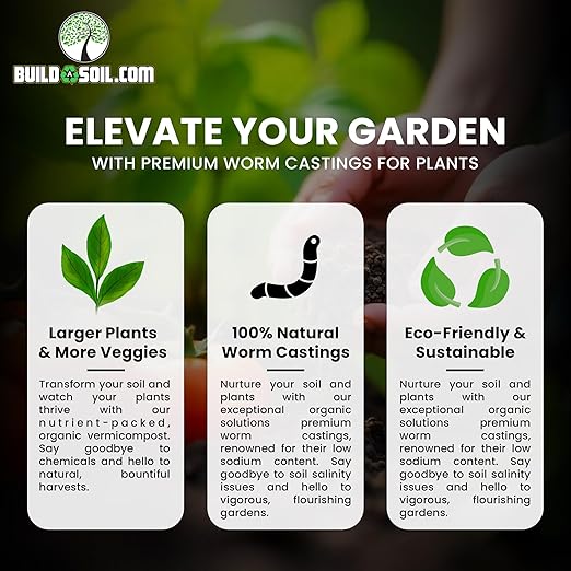 BuildASoil Worm Castings for Gardening - Vermicompost Organic Fertilizer for Lawns - Ensures Larger Plants & More Vegetables - Natural Earthworm Castings for Plants (1 Cubic Foot/Bag) (2 Gallon)