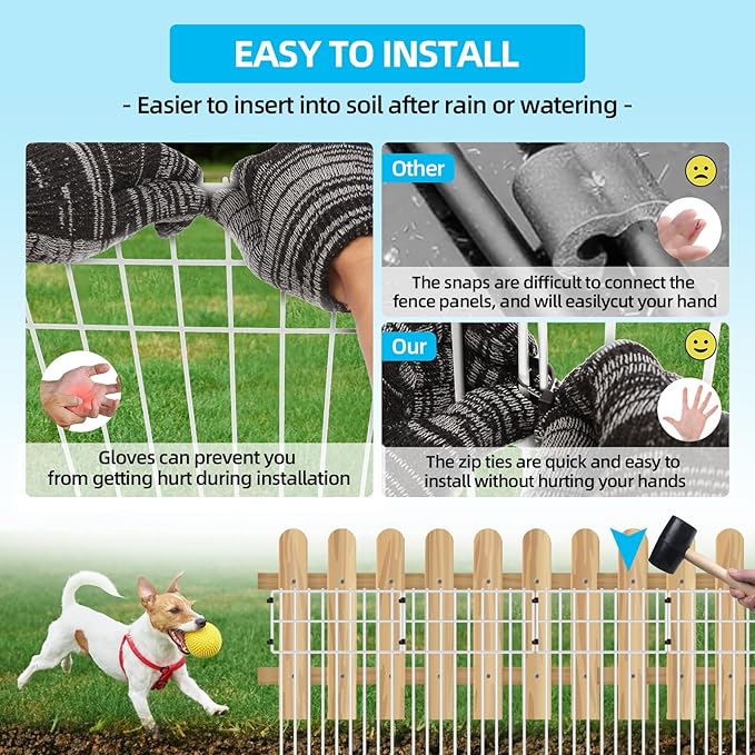 25 Panels Garden Fencing Animal Barrier, 17in (H) X 27ft (L) Dog Dig Fence Barrier, 1.25in Gap Rustproof Metal Stakes Decorative Garden Fence, Ground Defense Border for Outdoor, Yard, Patio, White