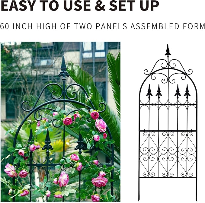 Trellis 60” x 21.7” for Climbing Plants 5FT Metal Iron Wire Vine Flower Trellises for Outdoor Climbing Plants Support