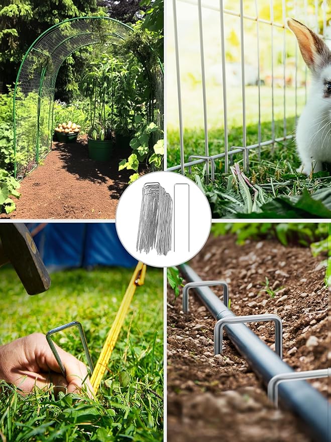 GROWNEER Landscape Staples Anti-Rust, 6 inch 20pcs Galvanized Garden Staples, Tent Stakes SOD Pins Yard Stakes for Securing Weed Fabric Barrier, Ground Cover, Artificial Turf, Dog Fence
