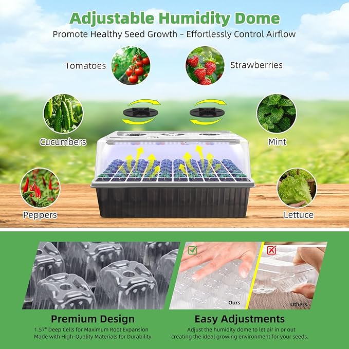 120-Cell Self-Watering Seed Starter Trays with Grow Light, Seed Starter Kit with 3-in-1 Soil Moisture Meter, Indoor Seedling Starter Tray for Plant Germination, Seeds Growing