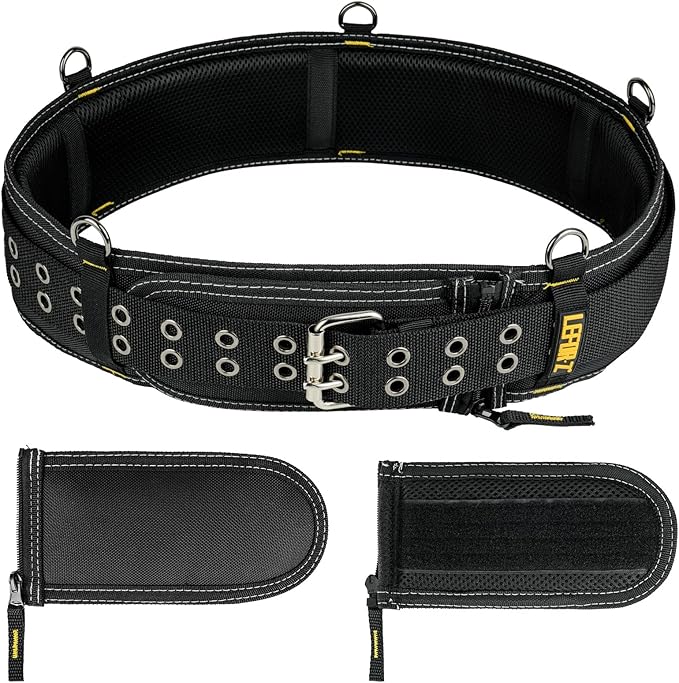 Padded Tool Belt,4-Inch Heavy Duty Tool Belts for Men with 5 Suspenders Ring,Work Belts for Electrician,Carpenter,Construction,Utility Belt,Adjustable Waist 34''-47''(Pouch not Included)