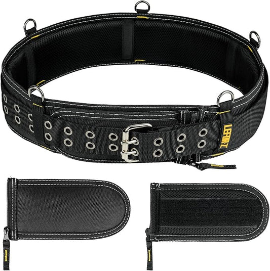 Padded Tool Belt,4-Inch Heavy Duty Tool Belts for Men with 5 Suspenders Ring,Work Belts for Electrician,Carpenter,Construction,Utility Belt,Adjustable Waist 34''-47''(Pouch not Included)