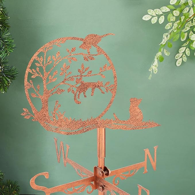 SUPERDANT Tree Cat Weather Vane Playing Cats Wind Vanes for Yard Animal Metal Weathervane Roof Mount for Gardens Outside Reddish Copper Weathervanes Farmhouse Farm Barn Sheds Patio Decorations
