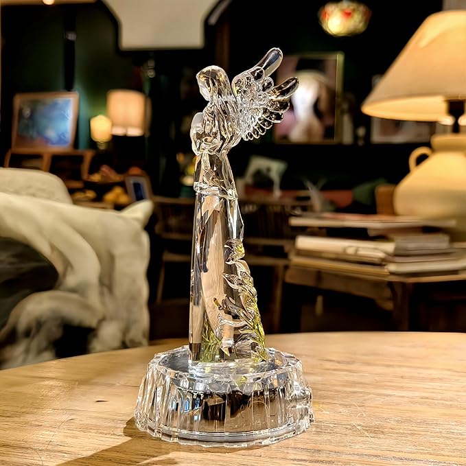 Acrylic Praying Angel Flower Fairy Figurine Statue Sculpture Figurine LED Lighted Home Table Desk Decorative Ornament