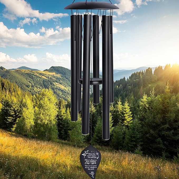 40" Deep Tone Memorial Wind Chimes for Outside, Hand-Tuned Pentatonic Scale Wind Chimes for Garden, Sympathy Gift for Loss of Loved One, Outdoor Souvenir Mother, Black Modern Elegant Design