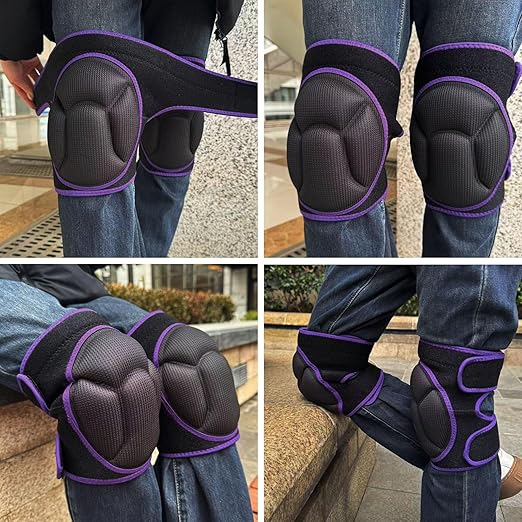 Men/Women Knee Pads for House Cleaning, Soft Flexible Kneepads for Gardener Plumber Mechanics Carpet Grocery Workers, Protective Knee Pad with Adjustable Straps for Kneeling Crawling, Purple S (1 Pair)