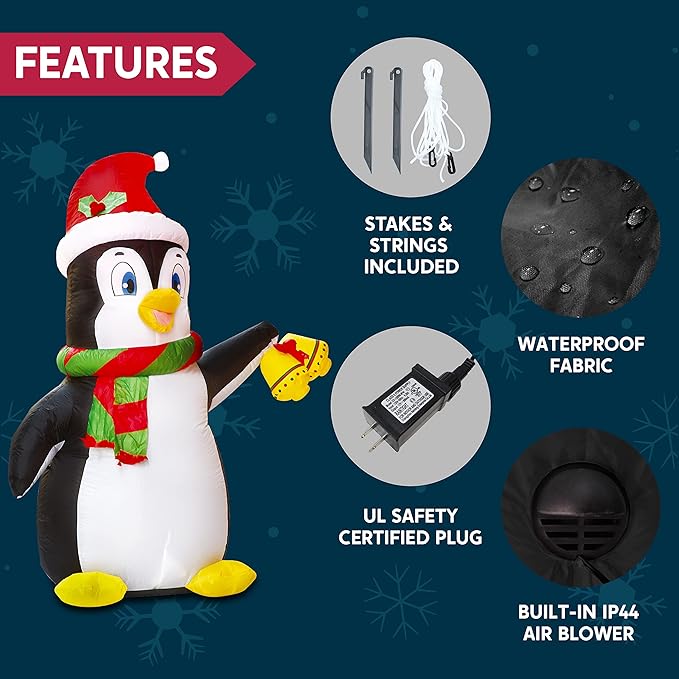 Joiedomi 5 FT Christmas Inflatable Penguin Decoration, Blow Up Yard Decoration Holiday Life-Size with Built-in LEDs for Christmas Party Indoor, Outdoor, Yard, Garden, Lawn Décor