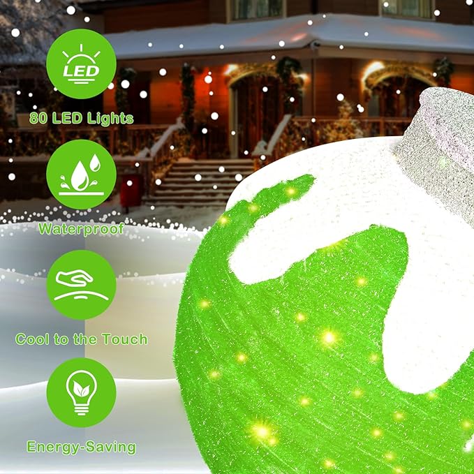 BRIGHTDECK Outdoor Christmas Ornaments, Lighted Pop-Up Outdoor Holiday Ball Decoration with 80 LED Lights, 8 Light Modes, Lighted Collapsible Holiday Decorations for Yard, Home (Green)