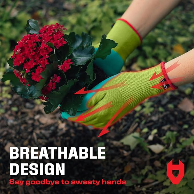 NoCry Premium Womens Gardening Gloves with Strong Non-Slip Grip — 100% Breathable, Superior Dexterity — Perfect Eco Friendly Garden Gloves for Women Womens Garden Gloves or Gardening Gloves for Women